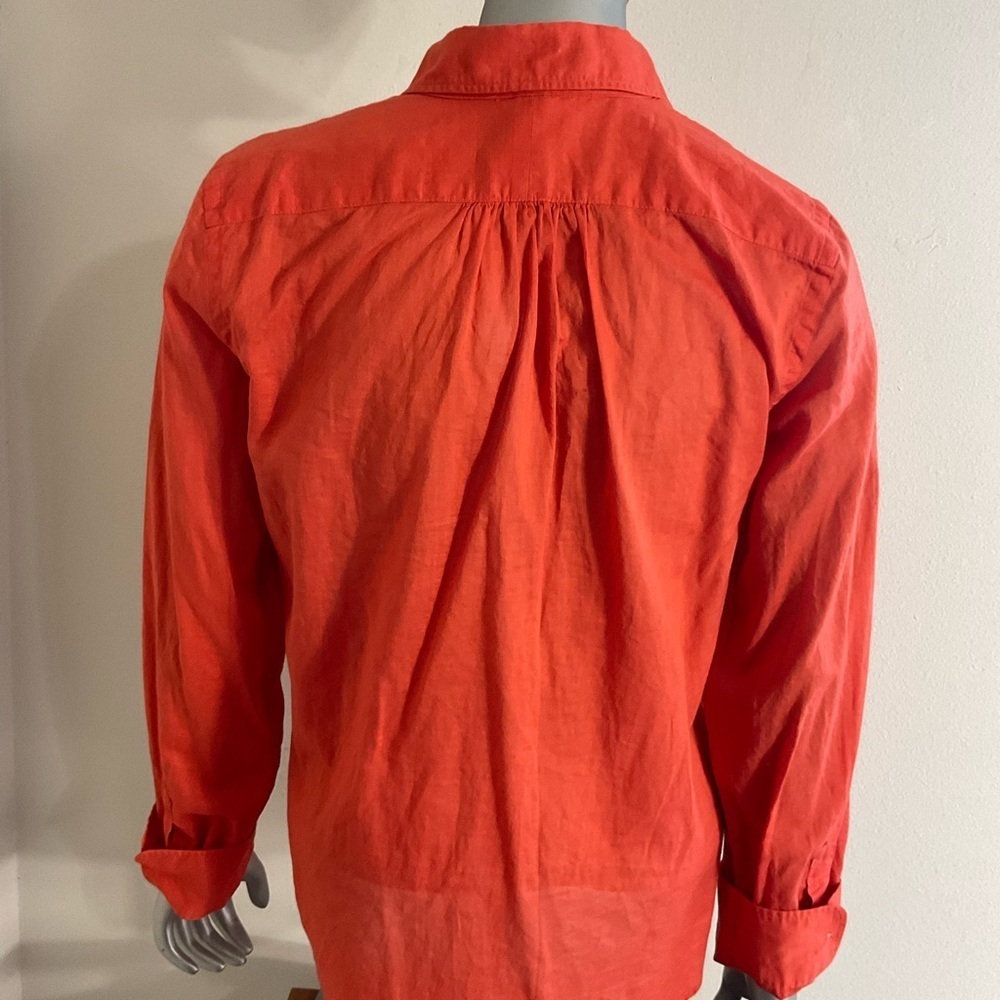 Lauren Ralph Lauren Shirt Orange Button Up Women Size Small Cotton Rollup Sleeve - Picture 2 of 8